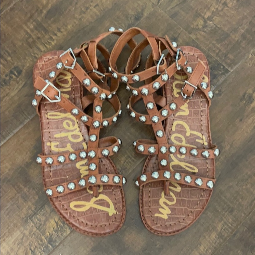 Sam Edelman Stud Silver Brown Flat Sandals 6